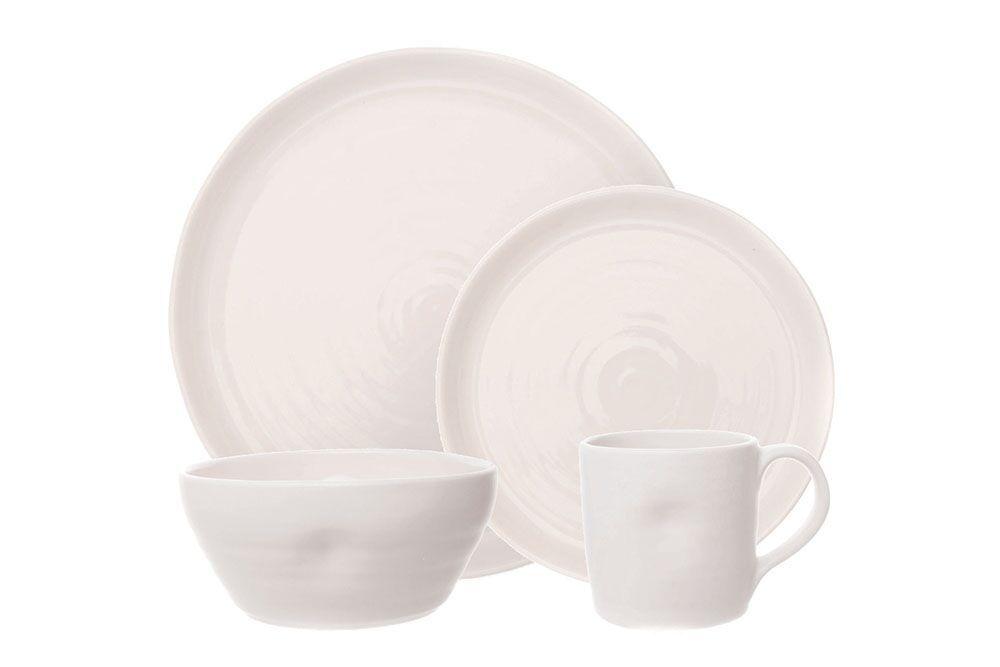 Pinch White Stoneware 4 Piece Dinnerware Set, Service For 1