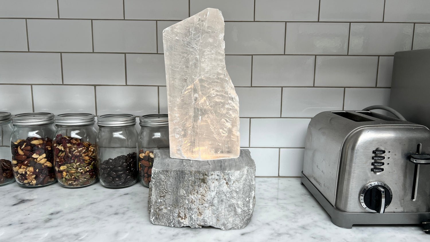 Utah Selenite Crystal Lamp with Onyx Base 