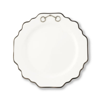 Pewter Bit Bone China Scallop Salad / Dessert Plate Platinum Rim