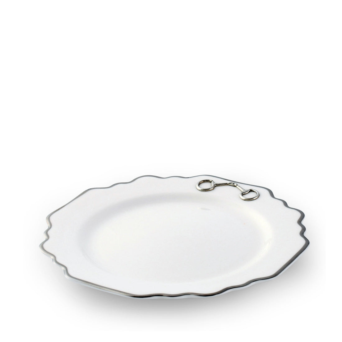 Pewter Bit Bone China Scallop Salad / Dessert Plate Platinum Rim