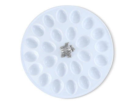 Deviled Egg Tray with Pewter Standing Rabbit