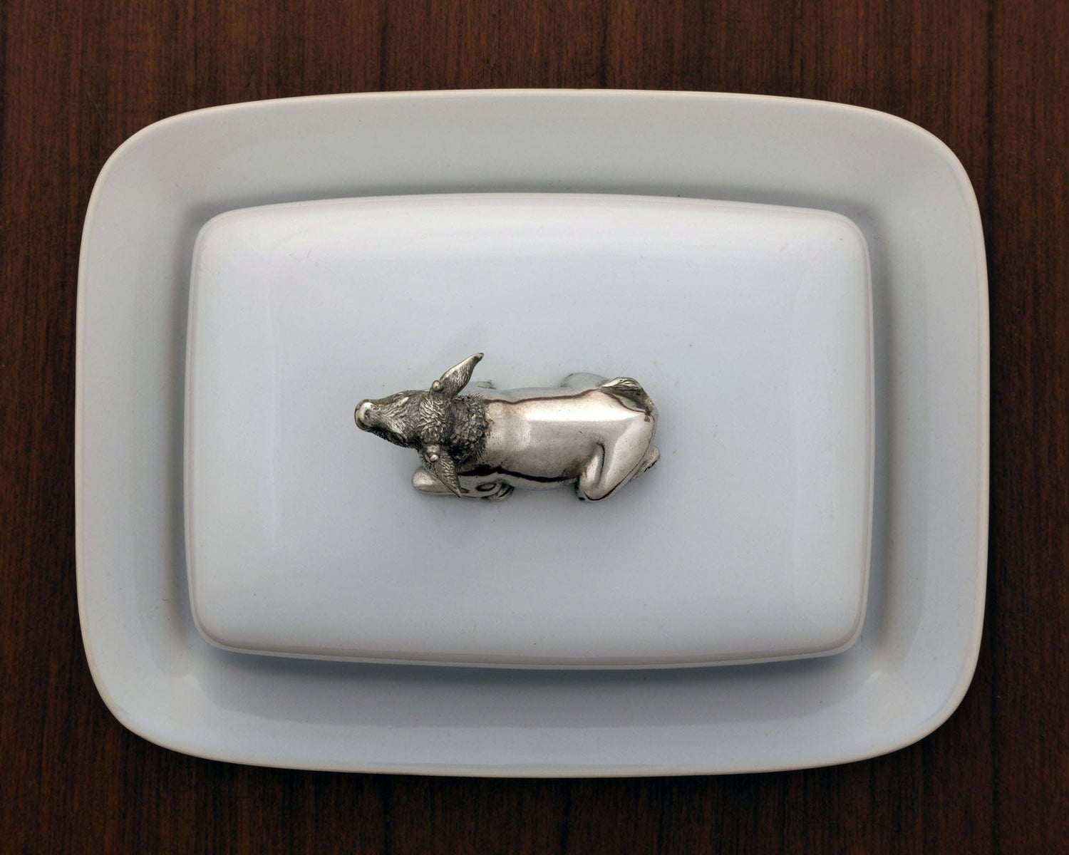 Stoneware Butter Dish with Pewter Mabel the Cow