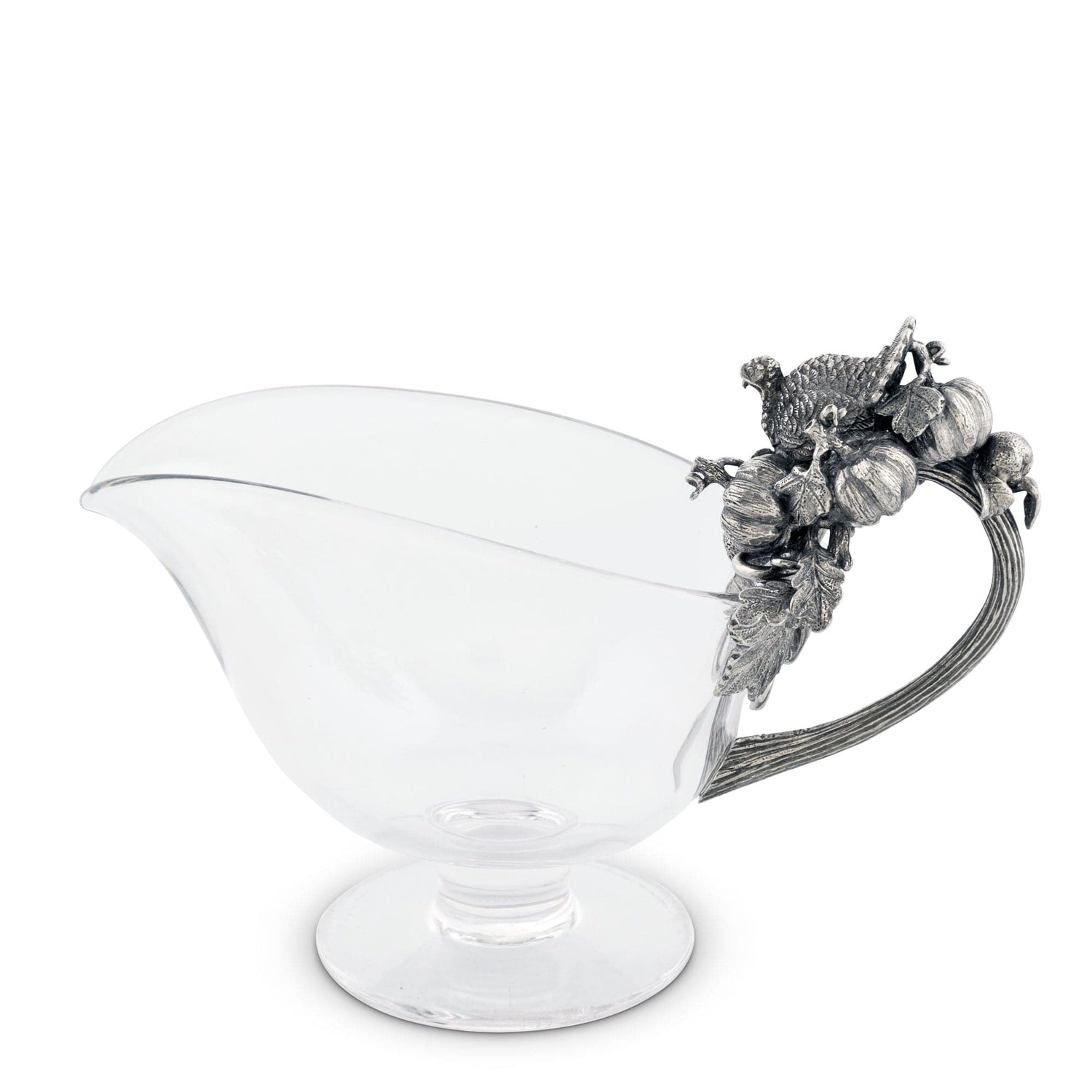 Hand Blown Glass Gravy Boat Pewter Harvest Turkey