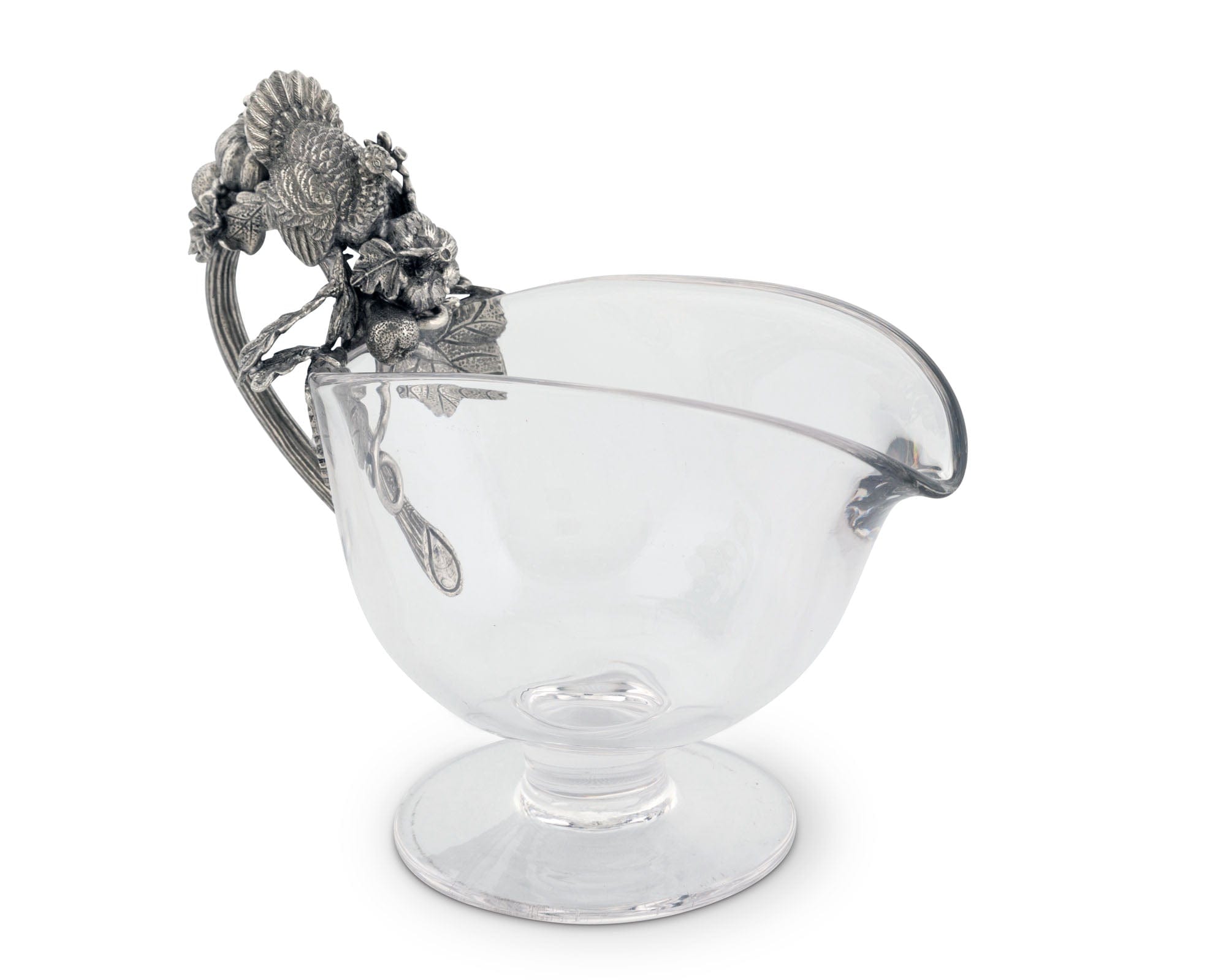 Hand Blown Glass Gravy Boat Pewter Harvest Turkey