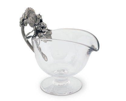 Hand Blown Glass Gravy Boat Pewter Harvest Turkey