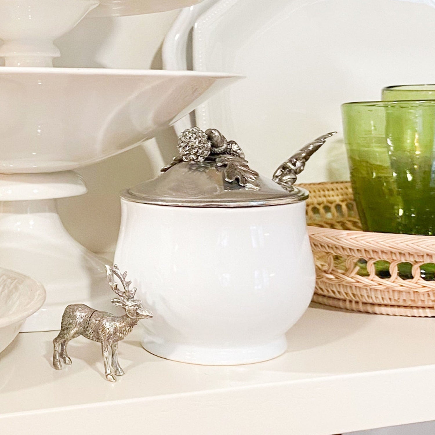 Acorn Oak Leaf Sugar Bowl and Spoon