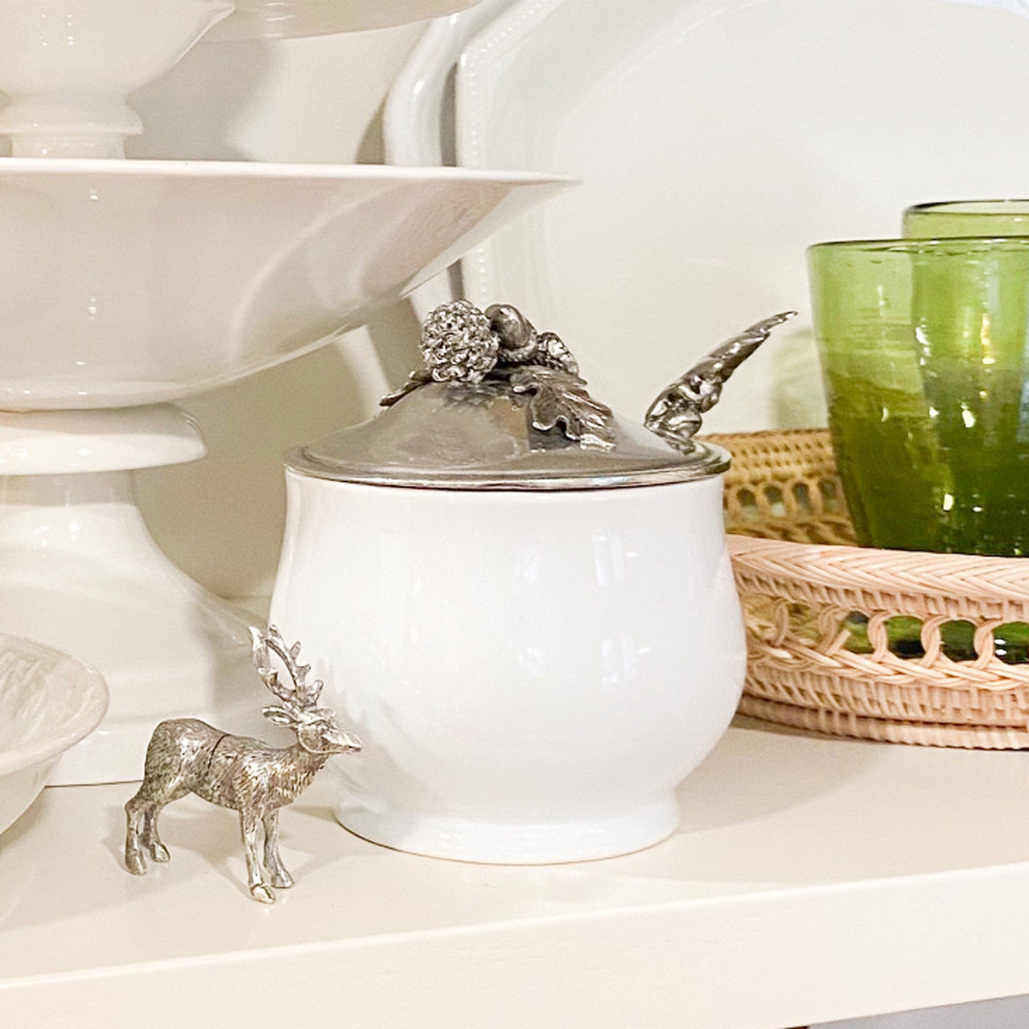 Acorn Oak Leaf Sugar Bowl and Spoon