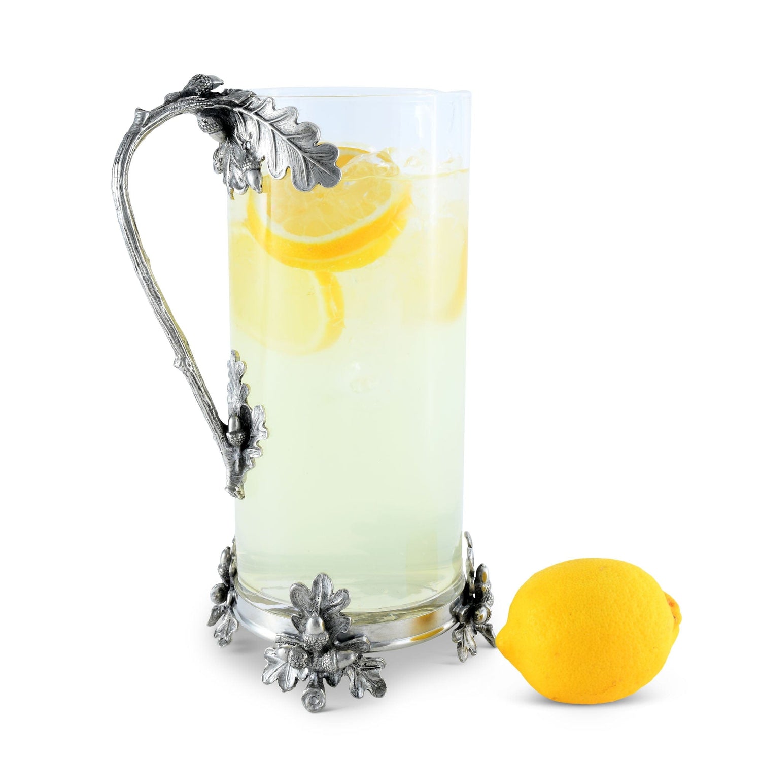 Glass Pitcher Pewter Acorn &amp; Oak Leaf Handle