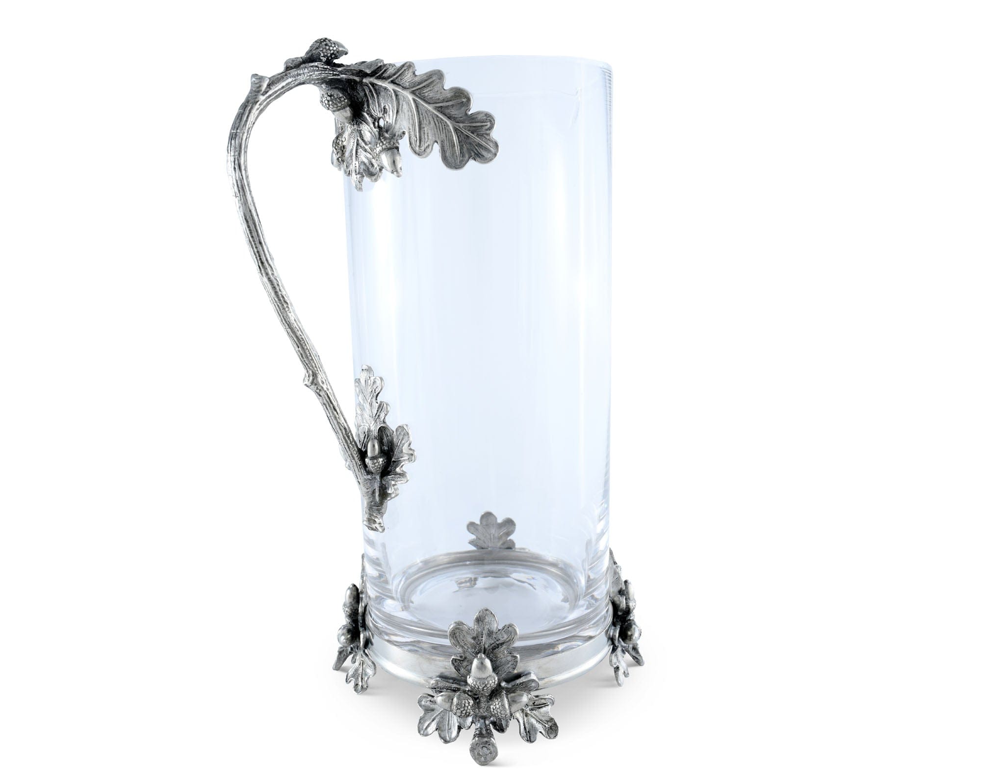 Glass Pitcher Pewter Acorn &amp; Oak Leaf Handle