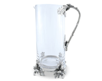 Glass Pitcher Pewter Acorn &amp; Oak Leaf Handle