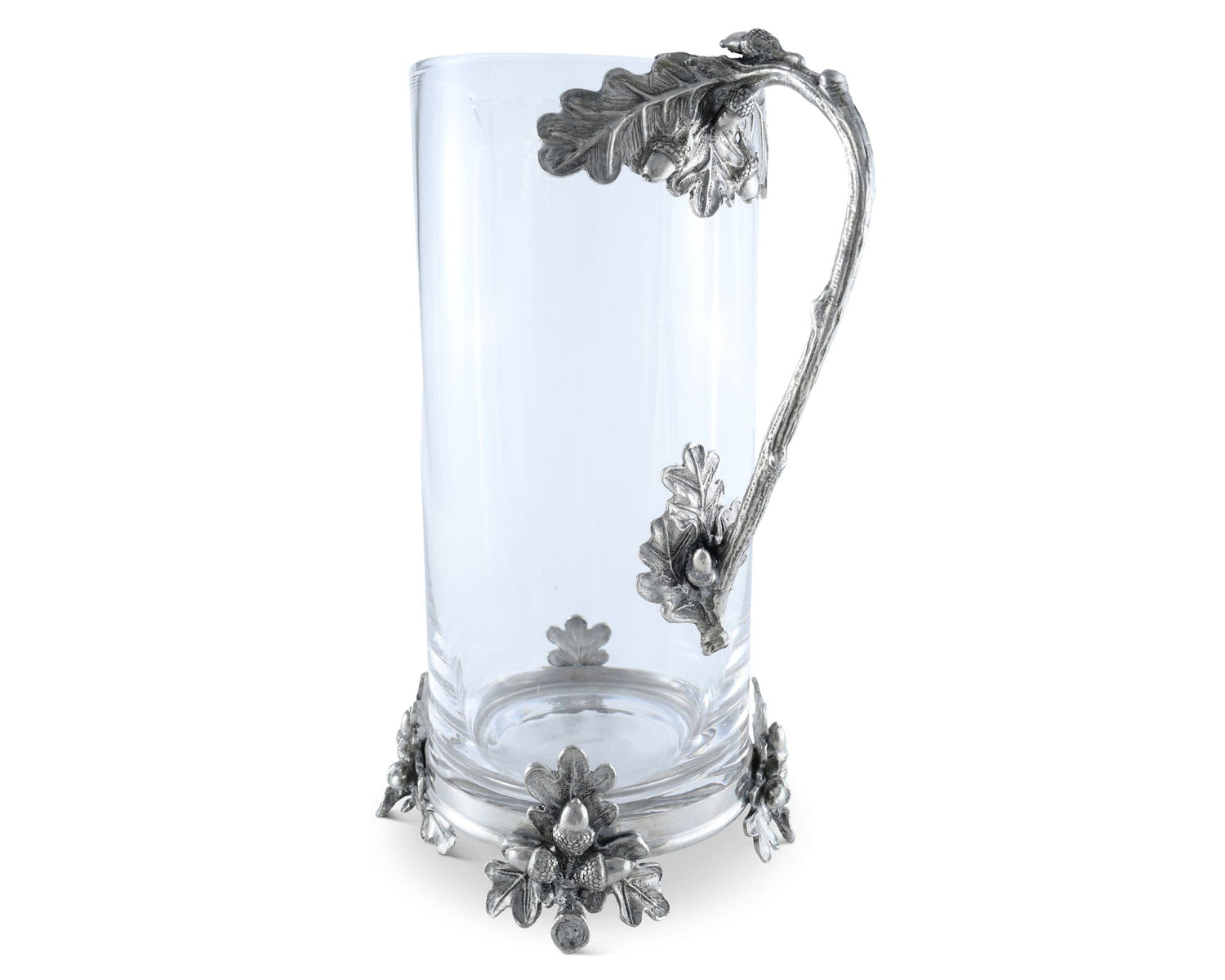 Glass Pitcher Pewter Acorn &amp; Oak Leaf Handle