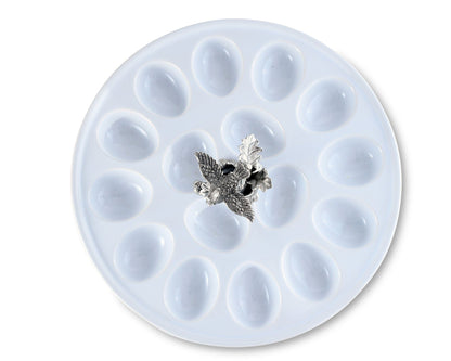 Deviled Egg Tray with Pewter Song Bird Handle