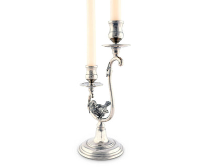 Two Taper Pewter Song Bird Candelabra