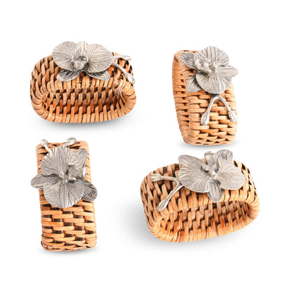 Orchid Hand Woven Wicker Rattan Napkin Ring - Set of 4