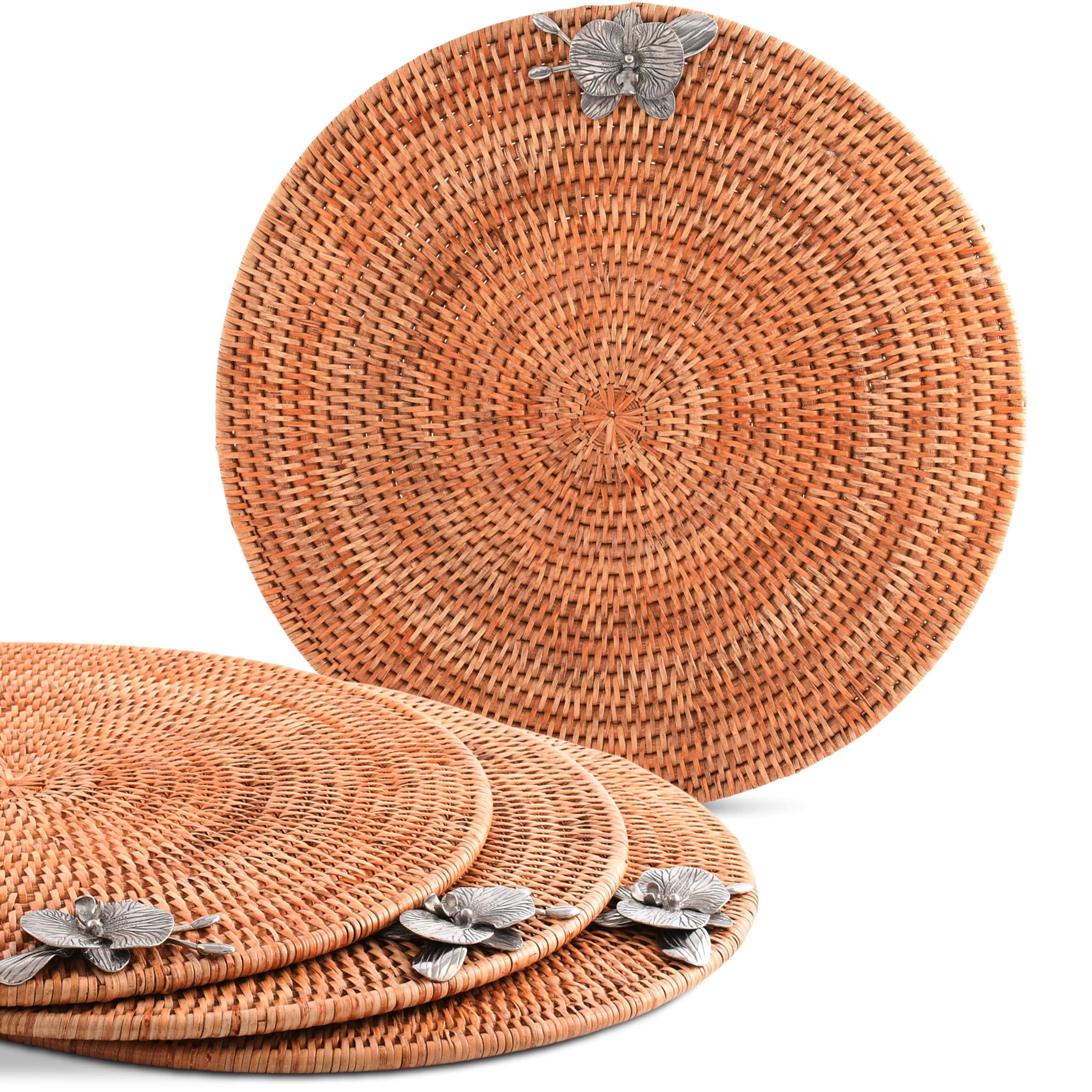 Orchid Placemat Hand Woven Wicker Rattan Round - Set of 4