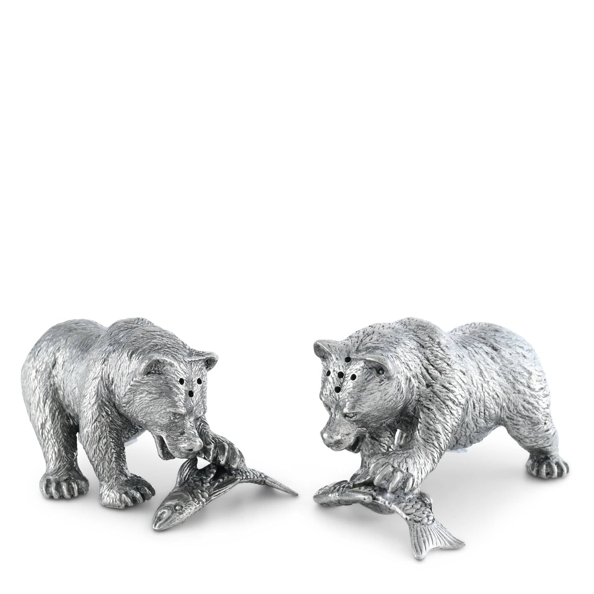 Pewter Fishing Bear Salt &amp; Pepper Set