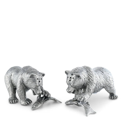 Pewter Fishing Bear Salt &amp; Pepper Set