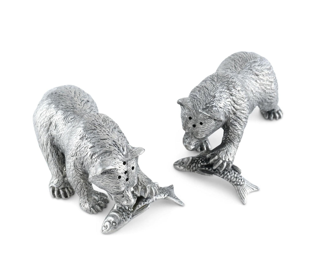 Pewter Fishing Bear Salt &amp; Pepper Set