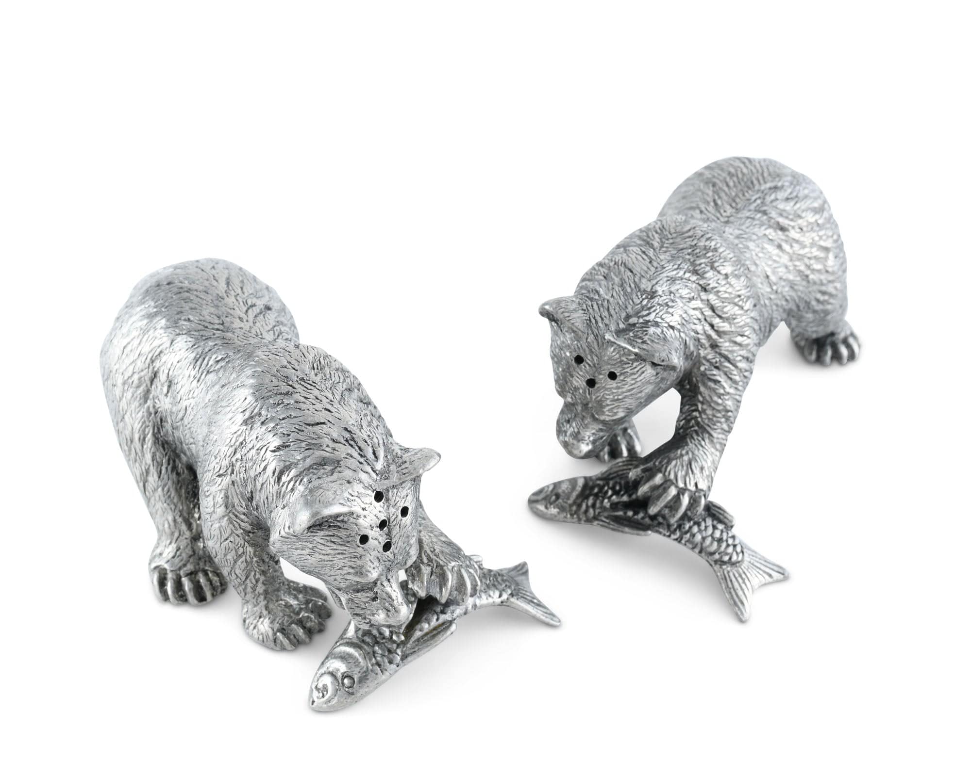 Pewter Fishing Bear Salt &amp; Pepper Set