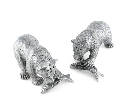 Pewter Fishing Bear Salt &amp; Pepper Set