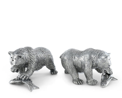 Pewter Fishing Bear Salt &amp; Pepper Set