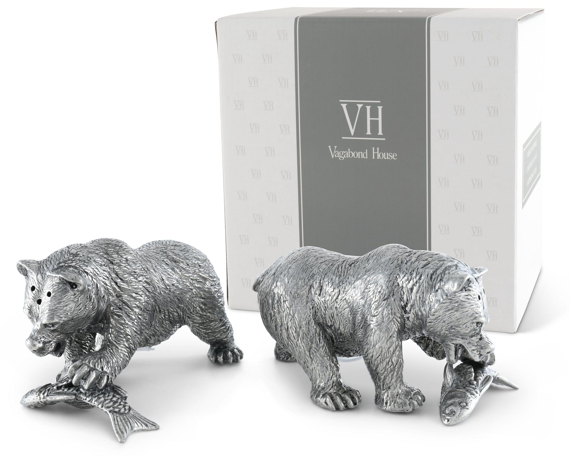 Pewter Fishing Bear Salt &amp; Pepper Set