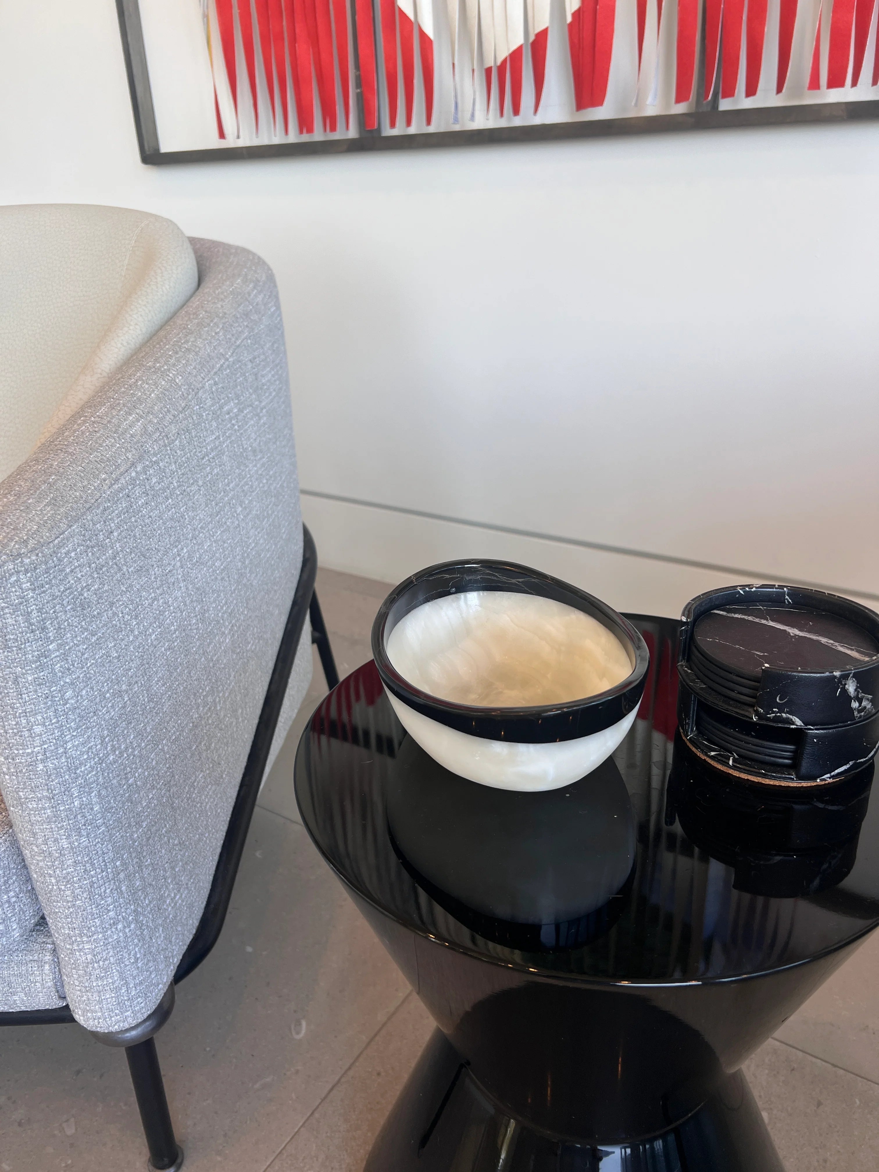 White Onyx Bowl with Black Onyx Rim