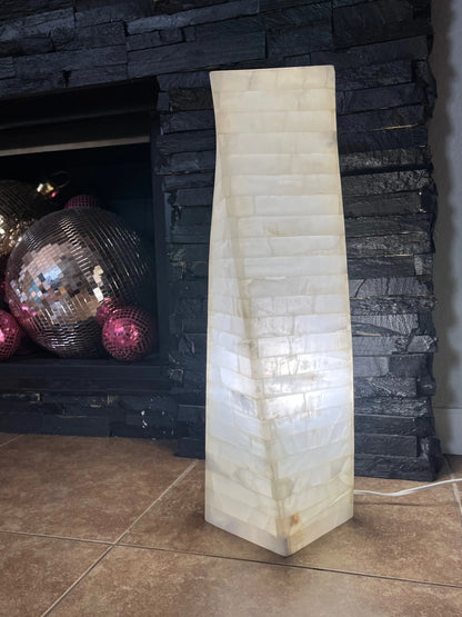 Artisan White Onyx Marquetry Floor Lamp