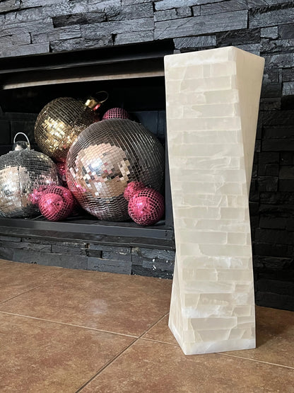 Artisan White Onyx Marquetry Floor Lamp