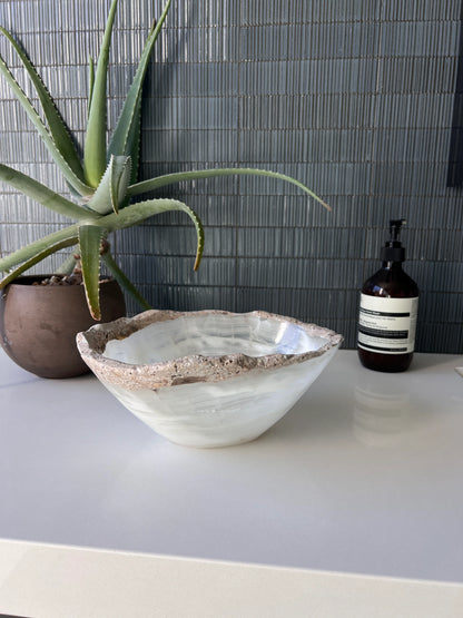 White Onyx Bowl Natural Stone Rim