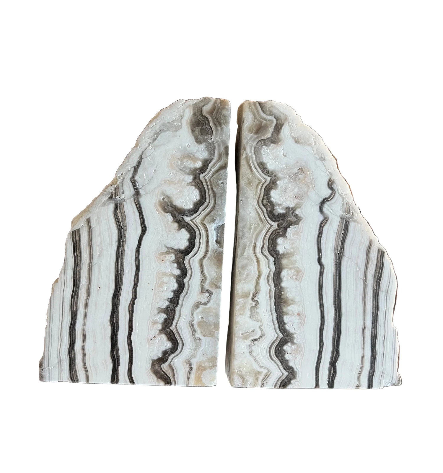 White Phantom Zebra Calcite Bookends