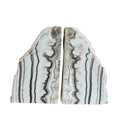 White Phantom Zebra Calcite Bookends