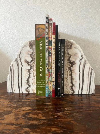 White Phantom Zebra Calcite Bookends