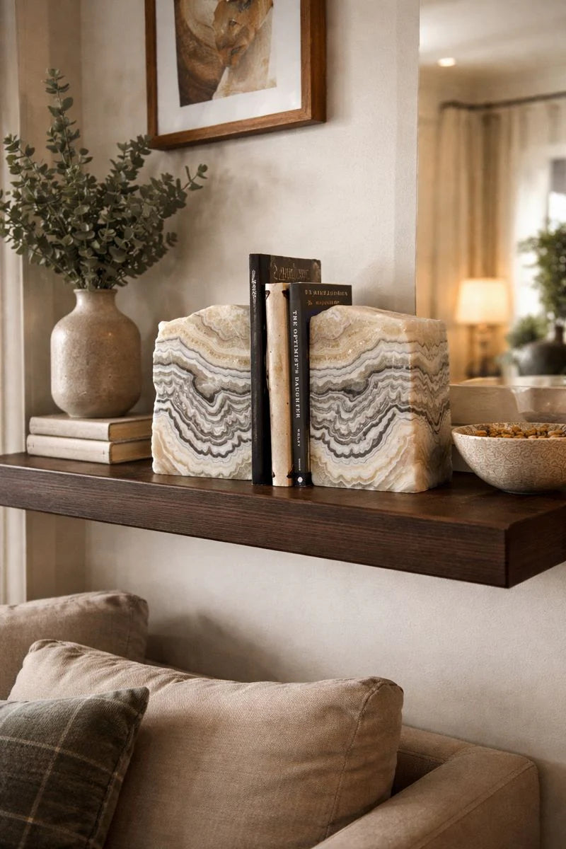 Honey Phantom Zebra Calcite Bookends
