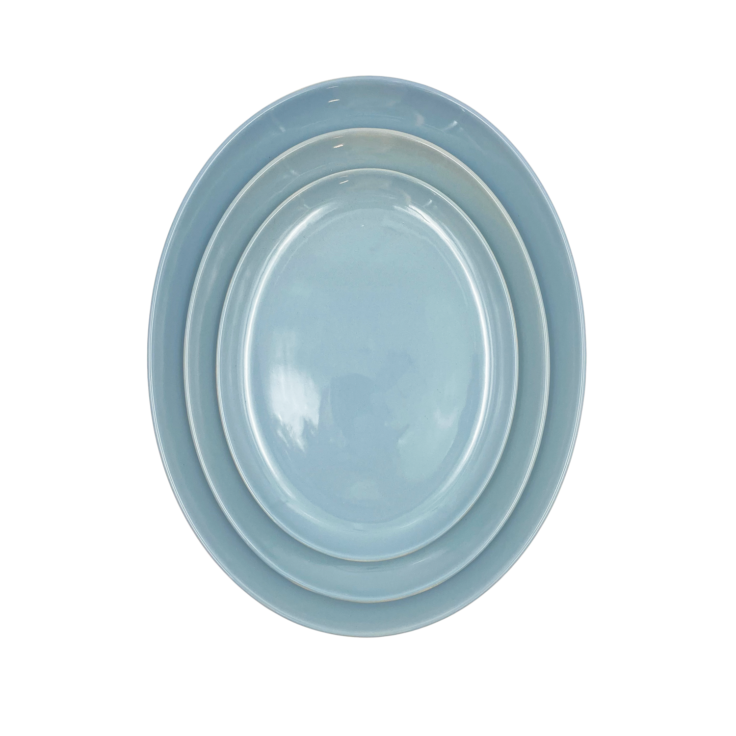 Shell Bisque Large Oval Plate- Blue - Set of 4