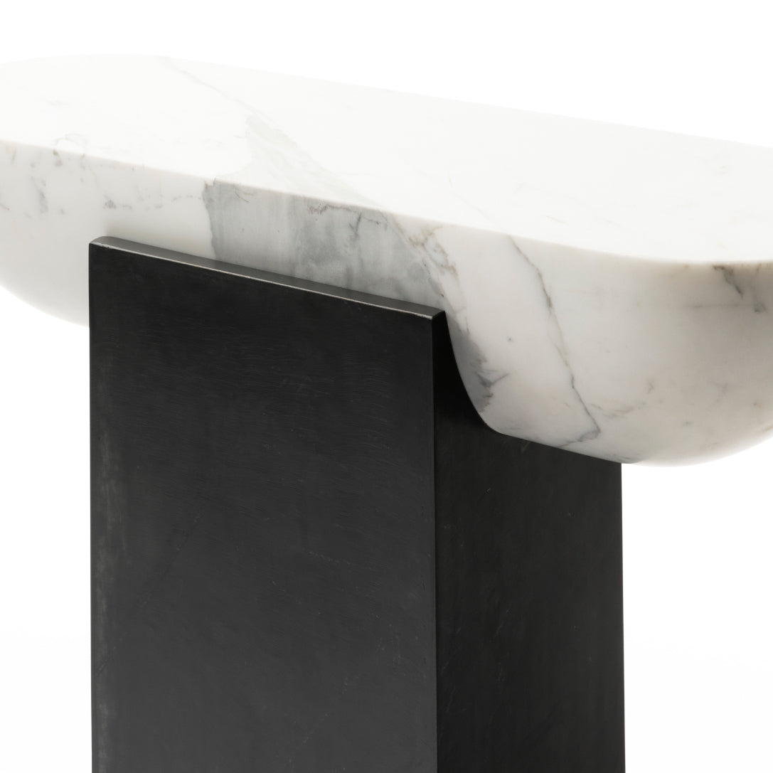 Pill Drink Table with Marble Top and Steel Base